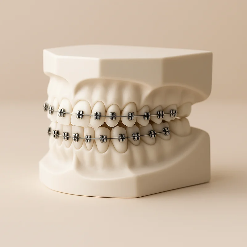 Festsitzende Zahnspange mit Metallbrackets Festsitzende Zahnspange Metallbrackets